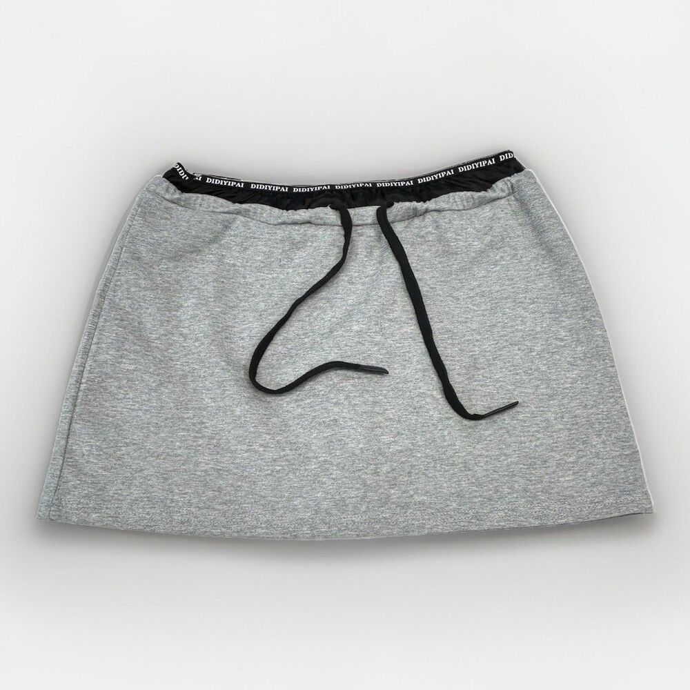 Grey Cotton Blend Mini-skirt. Sporty With Drawstring See Measurements